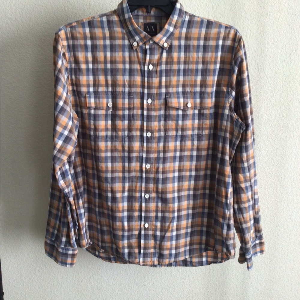 M005 Men's Plaid Shirt - Blue and Orange